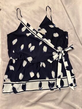 Banana Republic Navy and White Tie-Front Wrap Camisole